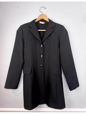 Vintage 90s Black Longline Blazer Light Shoulder Pads Unlined Women's Medium